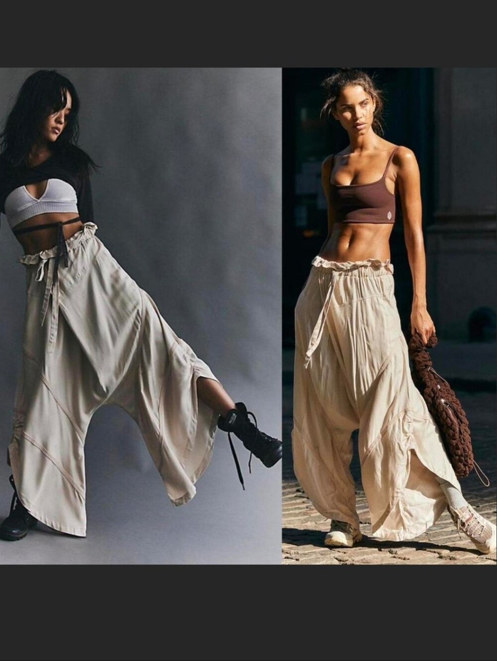 Free People Cream Wide-Leg Harem Pants with Paperbag Waist